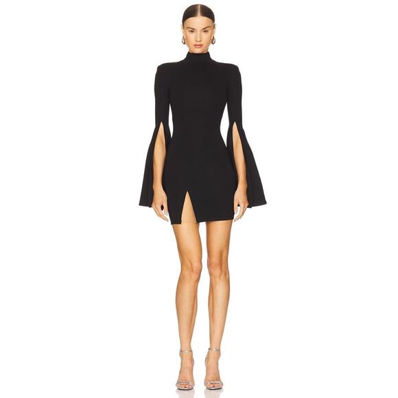 MICHAEL COSTELLO x REVOLVE Mr Gibson Black Mini Dress XS Minimalist Split Bell - Picture 1 of 12